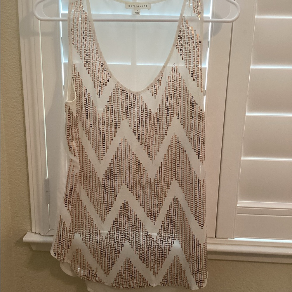 Socialite White and gold Chevron Tank Top